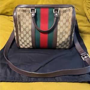 Monogram Selleria Calfskin Vintage Web Medium Boston Beige Ebony Cocoa